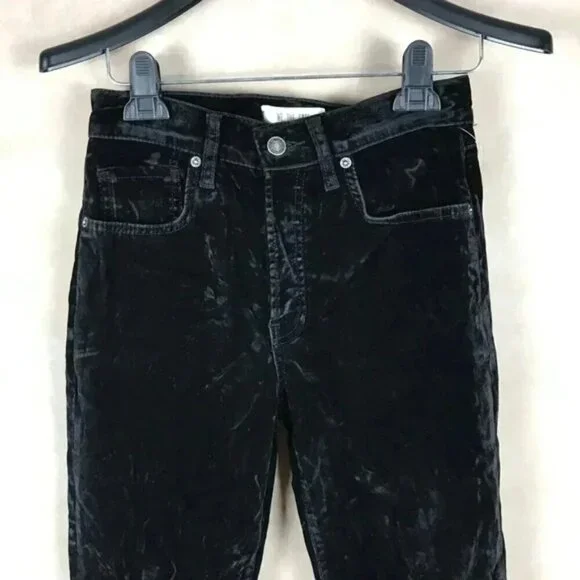 FREE PEOPLE Black Velvet Skinny Jeans Size 26 - Picture 7 of 12
